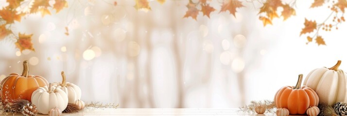 Sunlit Autumn Display with Pumpkins and Foliage