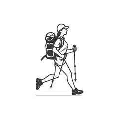 minimalist line art icon backpacker woman in action logo symbol