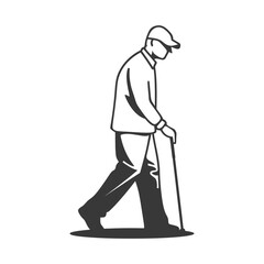 Fototapeta premium minimalist line art icon blind elderly walks with a cane logo symbol
