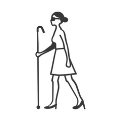minimalist line art icon blind woman walks with a cane logo symbol
