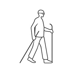 minimalist line art icon blind man walks with a cane logo symbol