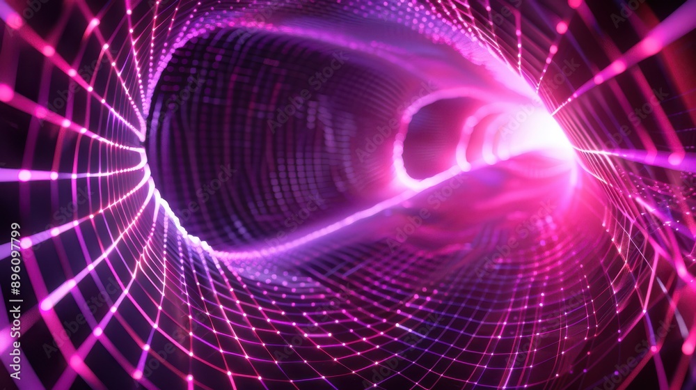 Aufkleber glowing neon lines weaving through a dark void, 3d background, cybernetic abstract