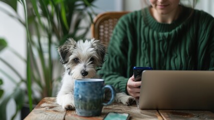 Fototapeta na wymiar A puppy and a laptop