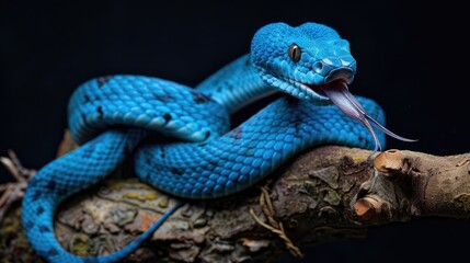 Blue Viper Snake on Branch