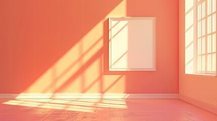 Mockup image of a bright empty room with an empty frame on a turquoise wall and natural light