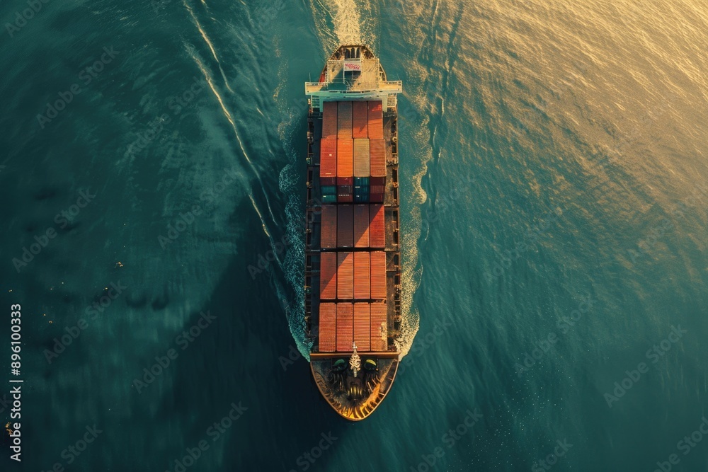 Poster a large container ship navigating through the water