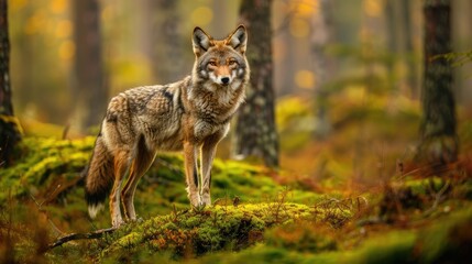 Coyote in Autumnal Forest