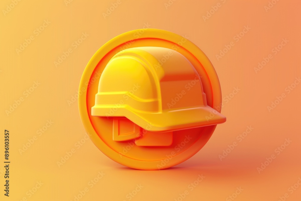 Poster A bright yellow hard hat sits atop a matching yellow button, perfect for adding a pop of color to your design