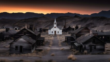 Eerie Abandoned Mining Town at Sunset