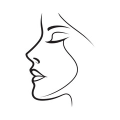 Womans face, vector lineart illustration. One Line style drawing.