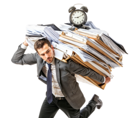 Time Crunch: Businessman Racing Against the Clock with a Mountain of Paperwork