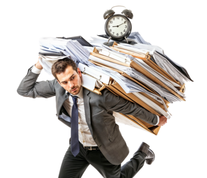 Time Crunch: Businessman Racing Against the Clock with a Mountain of Paperwork