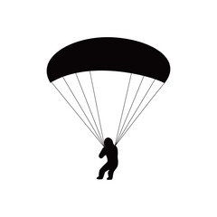 Skydiver landing the parachute silhouette design. extreme sport sign and symbol.