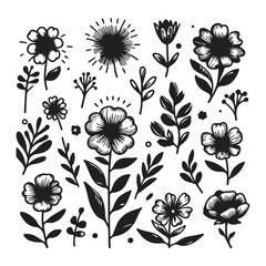 Hand drawn flower doodles. Hand drawn sketch of spring flower plant. Vector simple flower with white background