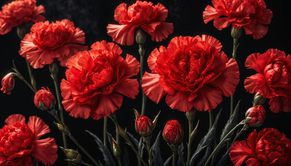 Red carnation in Black Background