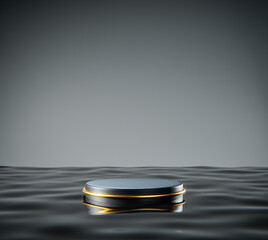 Floating Metallic Podium on Water: Minimalist Futuristic Design