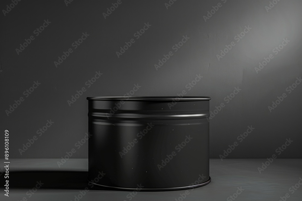 Poster A black container sits on top of a table with a simple, clean design