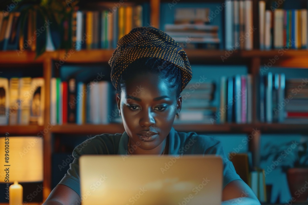 Poster a person sitting in front of a laptop, working or browsing