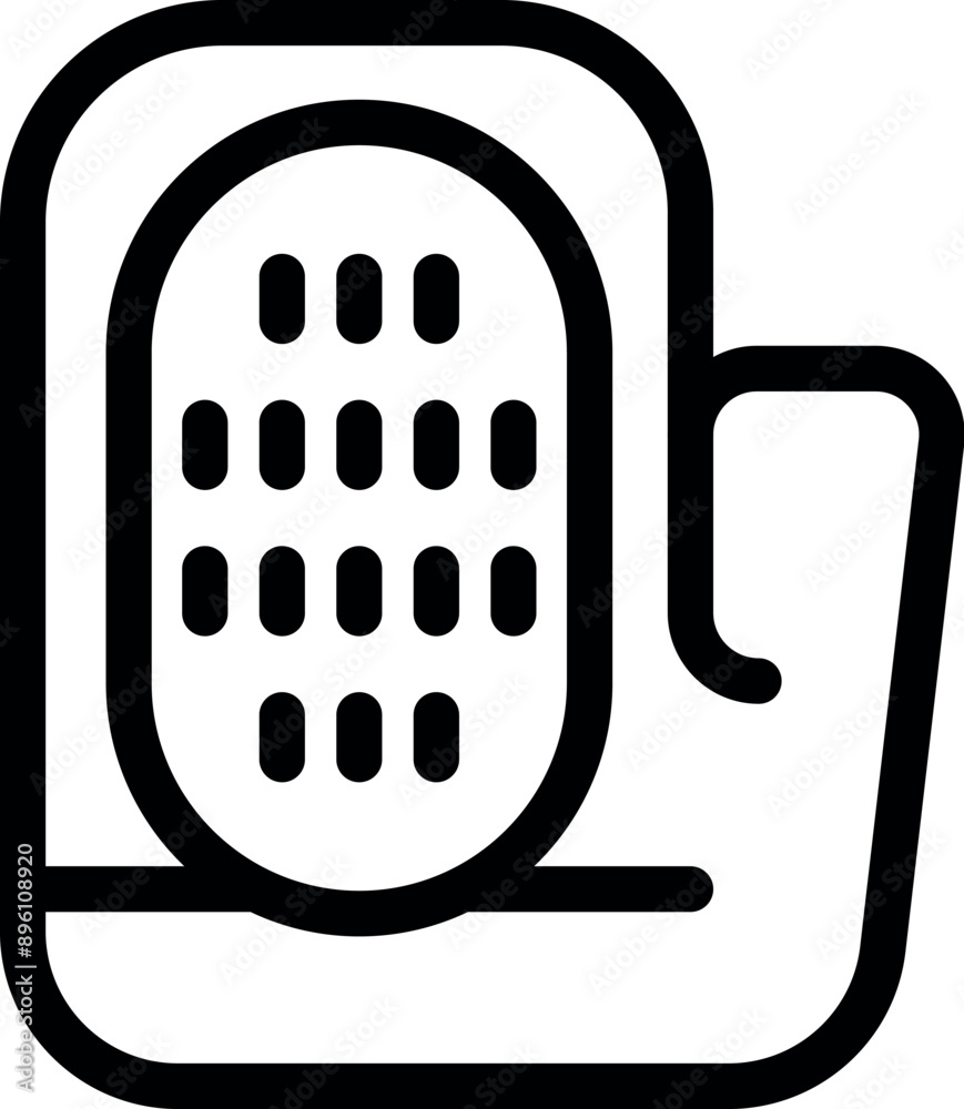 Poster line icon of a hand using a device with a button interface, representing concepts like accessibility