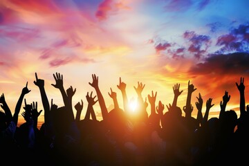 Fototapeta premium Youthful crowd silhouette at music festival celebrating energy of live event and youth culture