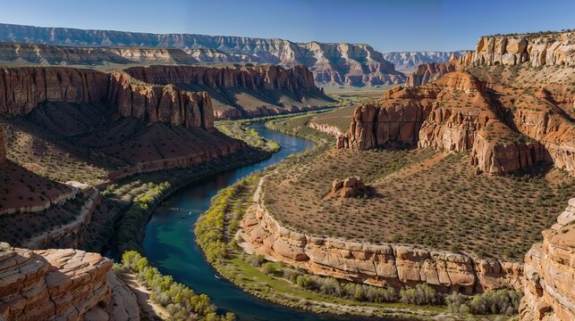 Majestic Canyon River: Serene, Scenic, Nature, Landscape, Grand, Valley, Rocky, Desert, Horizon, Tranquility