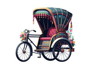 Fototapeta premium Asian Indian floral rickshaw vector art illustration isolated on a white background