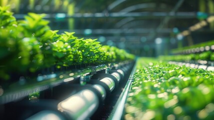 Obraz premium A nanotechnology-enhanced agriculture system, with nanoscale nutrients and pesticides improving crop yield, resilience, and sustainability.