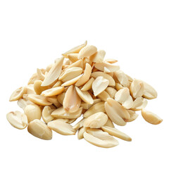 heap of peeled almonds on a white isolated background