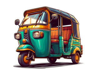 realistic Tuk Tuk Indian local cng Auto rickshaw 3d vector art illustration isolated on a white background