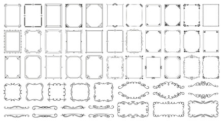 Vintage calligraphic frames. Ornate calligraphy frame, retro elegant ornamental borders, filigree floral ornaments for framed certificate template. Isolated vector decorative Victorian dividers set.