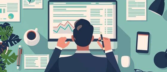 Financial analyst conducting due diligence on a potential investment opportunity reviewing financial statements and market data