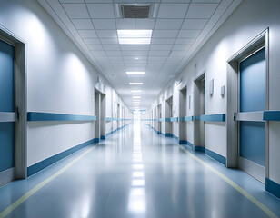 Obraz premium Hospital Corridor Background- A blurred image of a hospital corridor, with clean white wall_1(173)