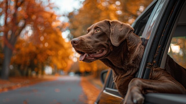 The brown dog in car window - Powered by Adobe
