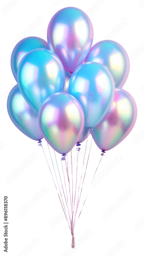 Poster png pastel hologram foil balloons anniversary celebration decoration.