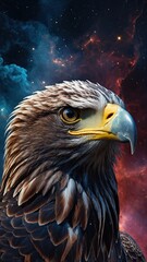 Fototapeta premium galaxies, spirals, space, nebulae, stars, smoke, iridescent, intricate detail, in the shape of an bald eagle