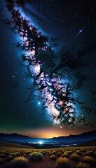 Sunset Nebula Over Desert Mountain Landscape