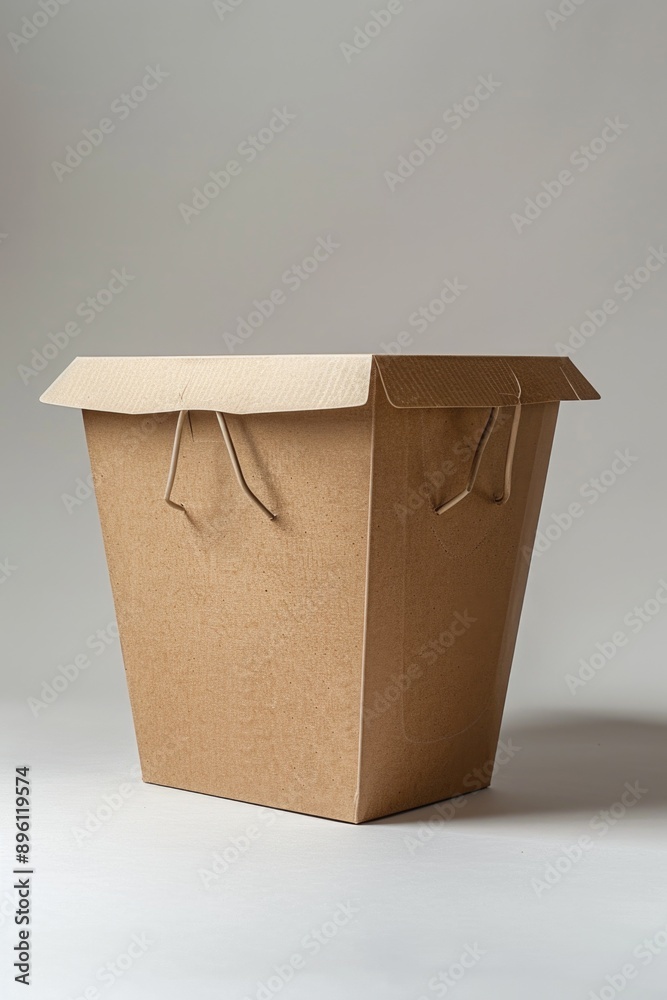 Aufkleber A cardboard box with a handle on a white surface, suitable for various purposes such as moving or storing items