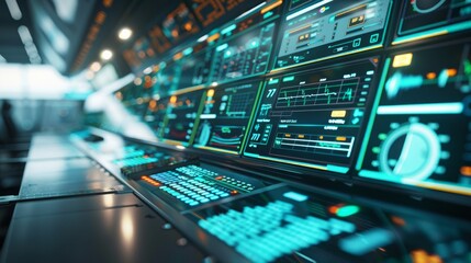 Naklejka premium Control room with advanced aviation monitoring systems
