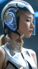 Cyberman wears a helmet and has blonde hair