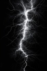 White Lightning on Black Background, Sharp and Thin, High Contrast, Minimalist Aesthetic