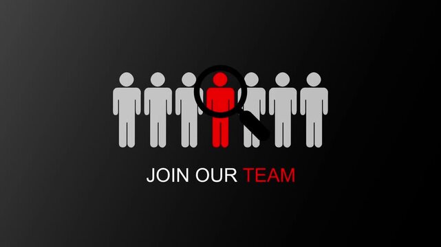 We are hiring to join our team. Text animation on the black background transparent. Animated suitable for the open vacancy video in social media, and your vlog. 4K.
