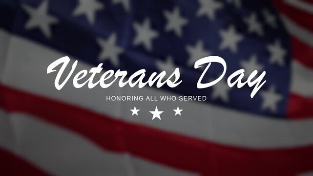Animated thank you veterans. Honoring all who served, with five stars and USA Flag background 4K.