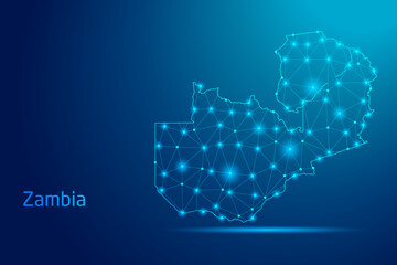 Obraz premium Zambia map - concept of communication technology, graphic of low poly.