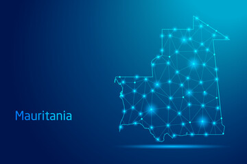 Mauritania map - concept of communication technology, graphic of low poly.