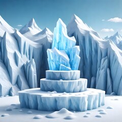  Ice podium background snow winter product platform cold mountain 3D. 
