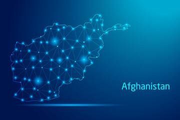 Afghanistan map - concept of communication technology, graphic of low poly.