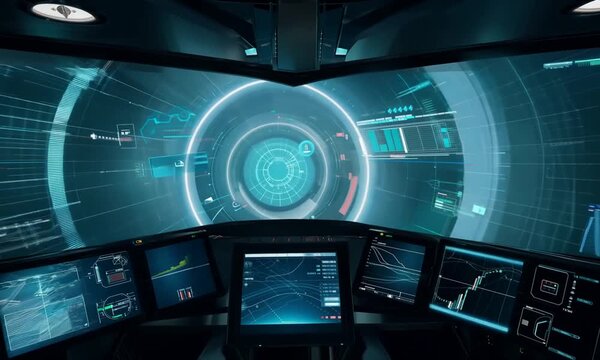 Futuristic vehicle control center with digital interfaces. 4K Video hyperrealistic