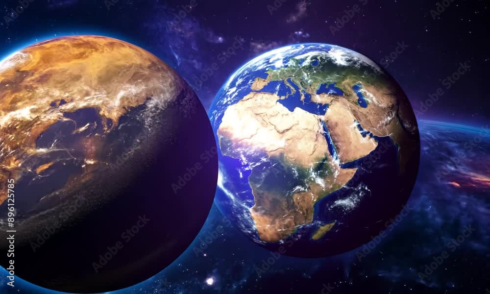 Canvas Prints two planets colliding in space. 4k video hyperrealistic
