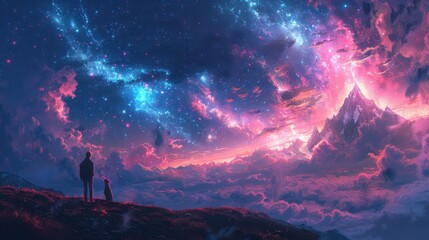 a mystical lama next to a man