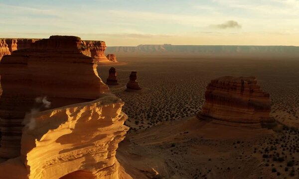 Stone arches in the desert. 4K Video hyperrealistic